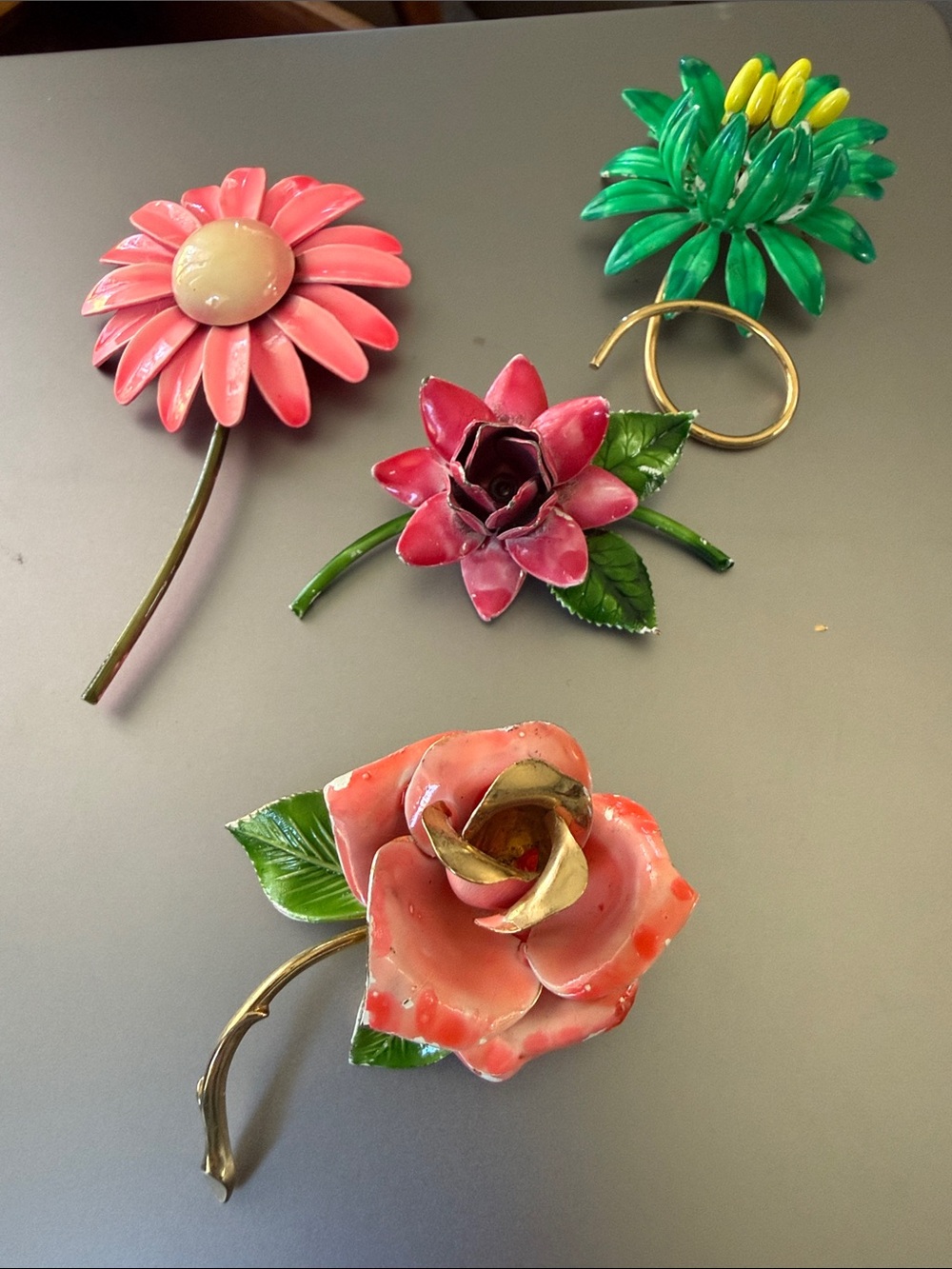 Vintage Mod Enamel Flower Brooch Pin Lot of 4 MCM